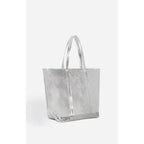 Large Smooth Leather Tote Bag - Silver