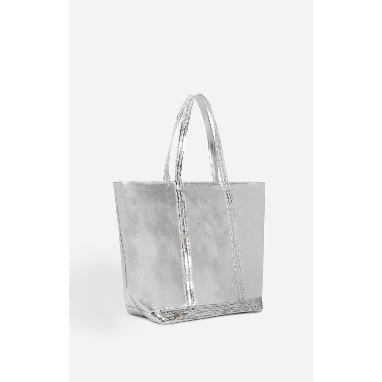 Large Smooth Leather Tote Bag - Silver
