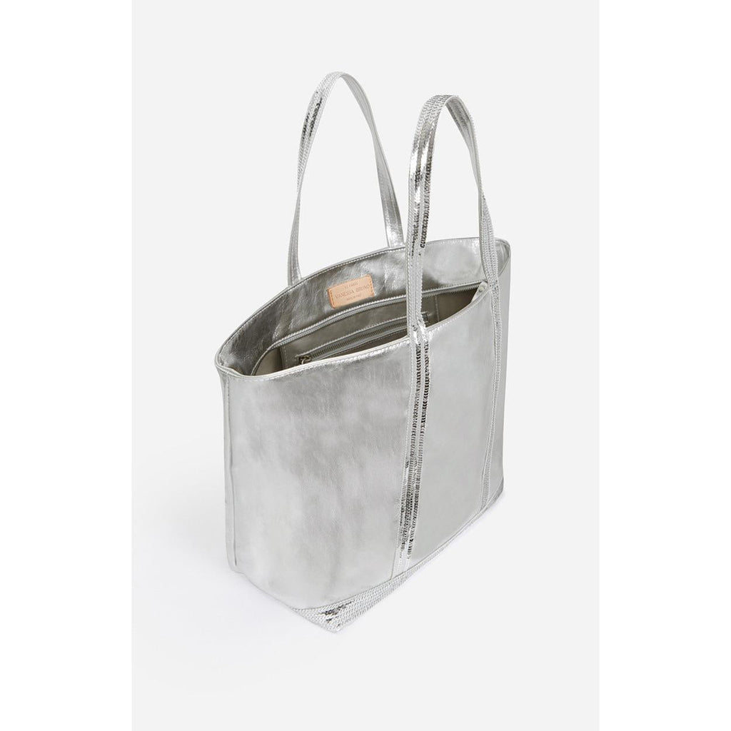 Large Smooth Leather Tote Bag - Silver