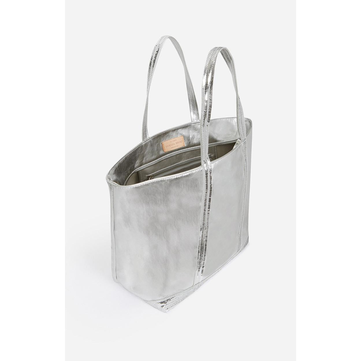 Large Smooth Leather Tote Bag - Silver