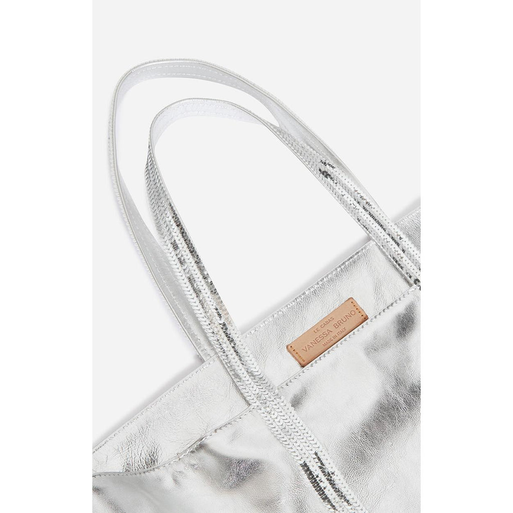 Large Smooth Leather Tote Bag - Silver