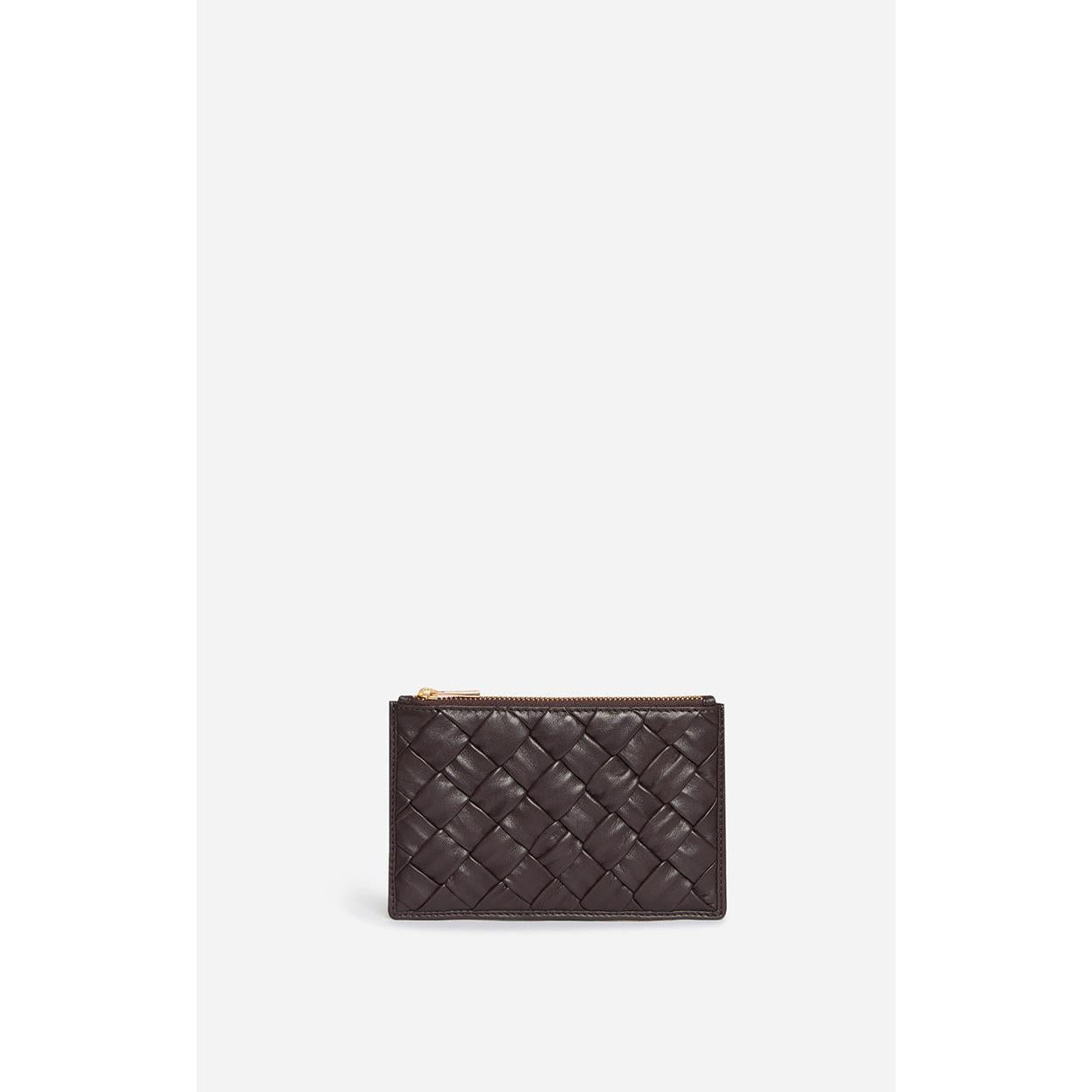Braided Leather Coin Purse - Chocolate