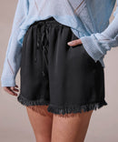 Shorts de raso con flecos - Negro - Mujer