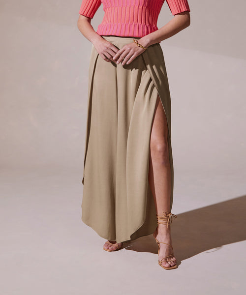 Pantalón pareo de satén - Beige - Mujer