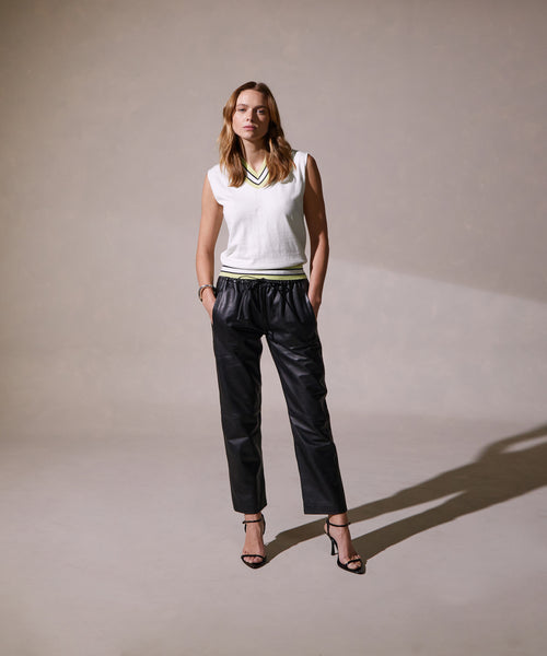 Camiseta Sm Contrast con cuello en V - Blanco - Mujer