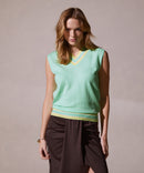 Camiseta pequeña con cuello en V en contraste - Verde agua - Mujer