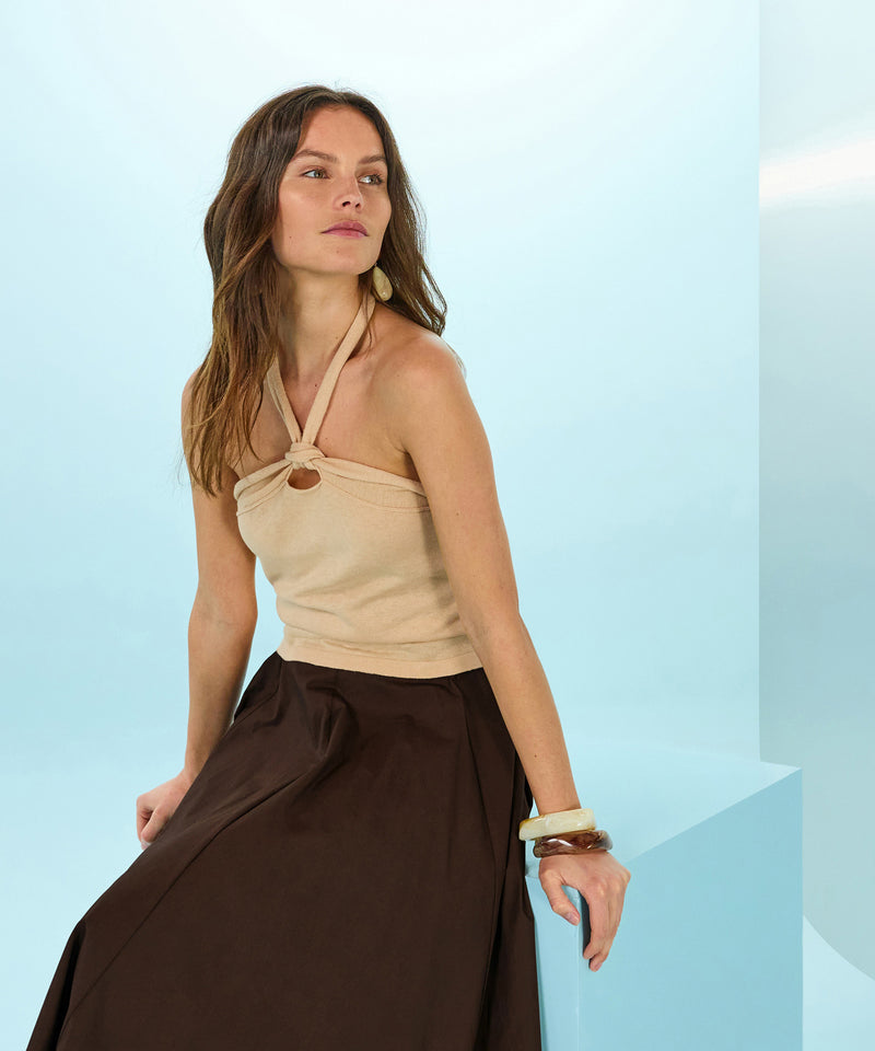 Top sin mangas con lazo - Amarillo arena - Mujer