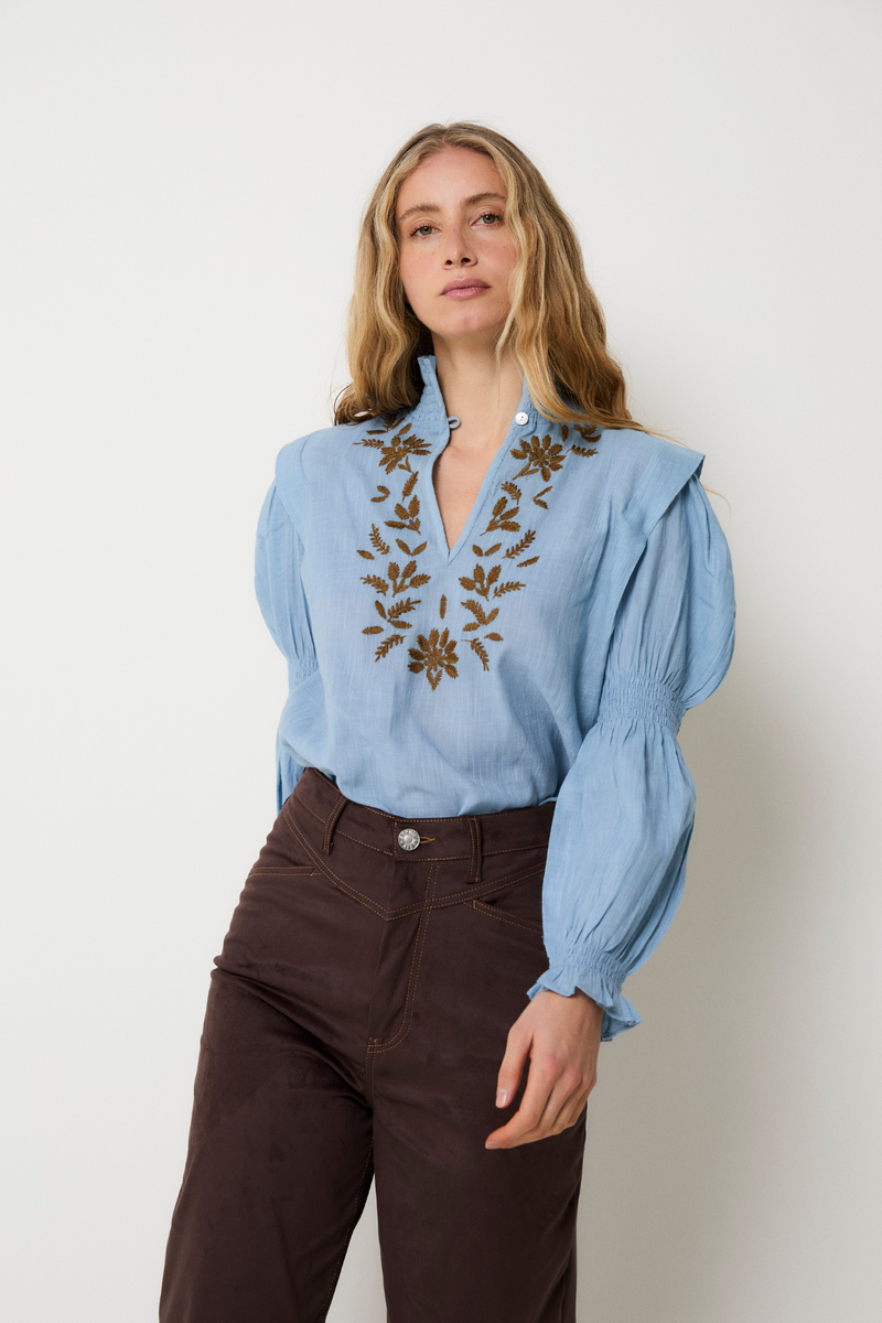 Blouse Lupe Broderie Bleu