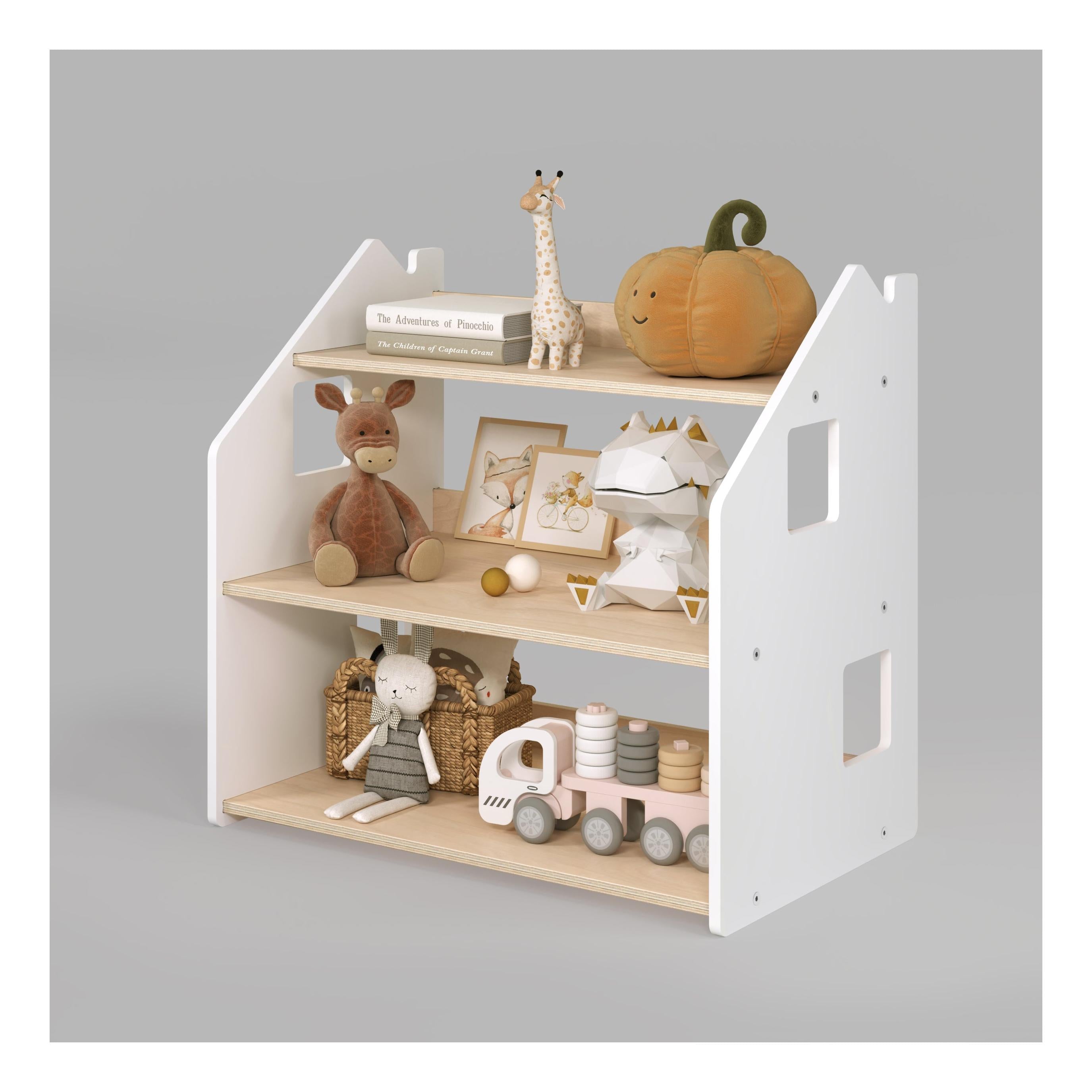 Bibliothèque & Étagère À Jouets Duo – Blanc & Gris