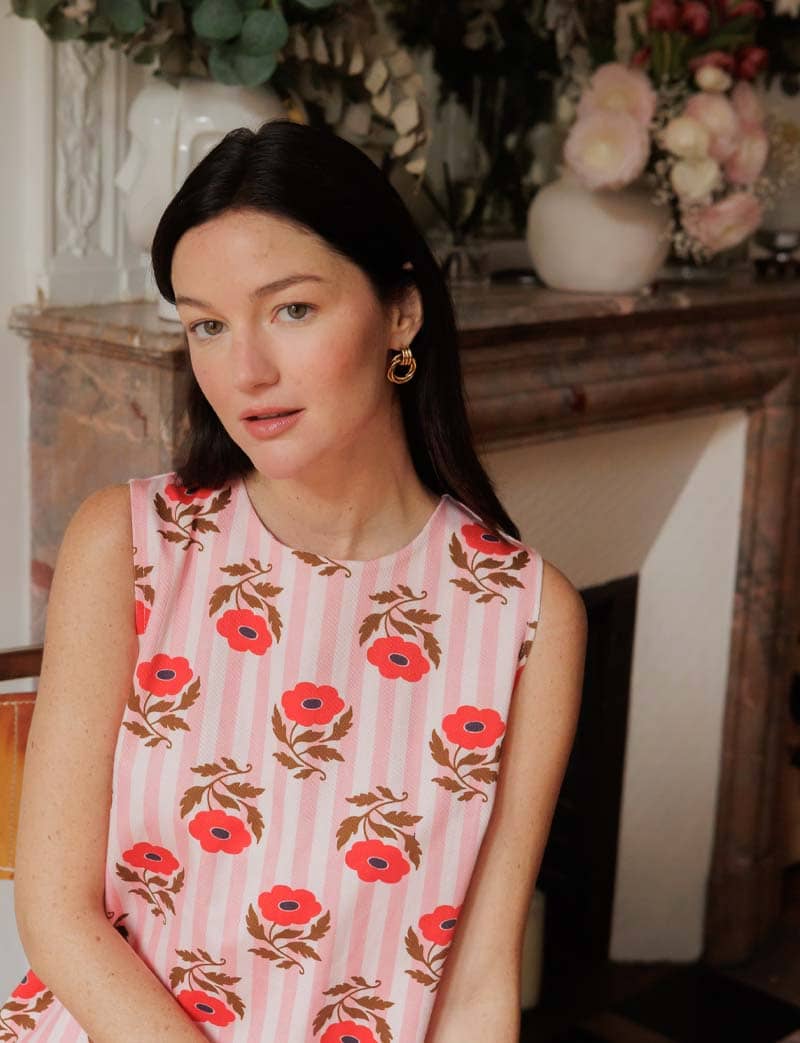 Jurk Met Roze Strepen & Bloemen Rini