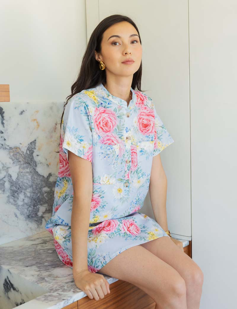 Vestido Celeste Floral Lena