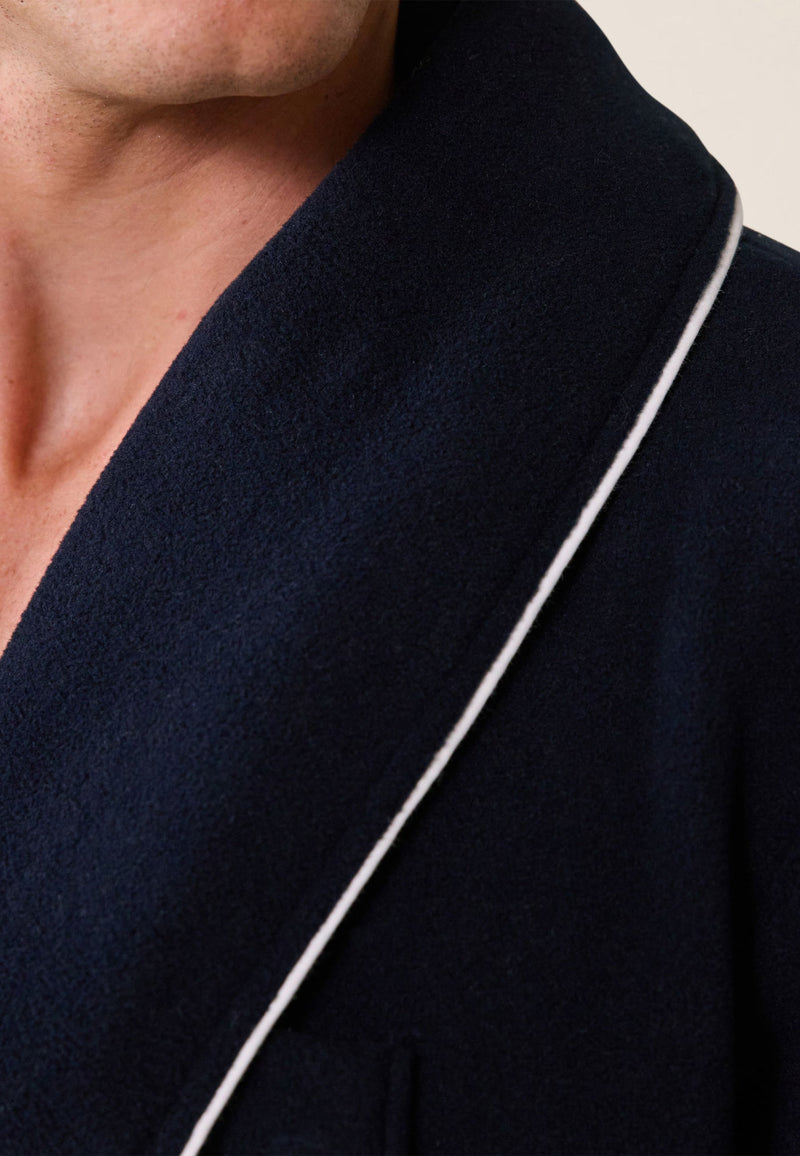 Robe De Chambre Chaude Homme Bleu Marine Avec Col Châle - Devy En Polaire Marine
