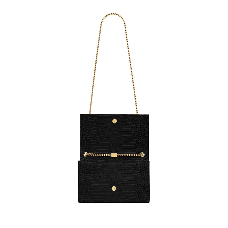 Saint Laurent Kate Medium Tassel Crocodile Embossed Leather Bag