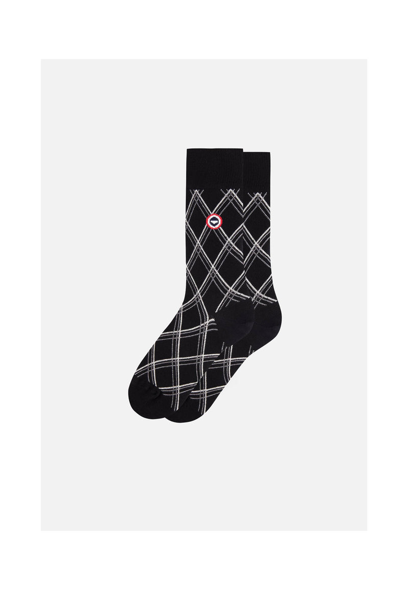 Chaussettes Mi-Hautes Noires À Carreaux Fantaisie - Lucas Carreaux Noir