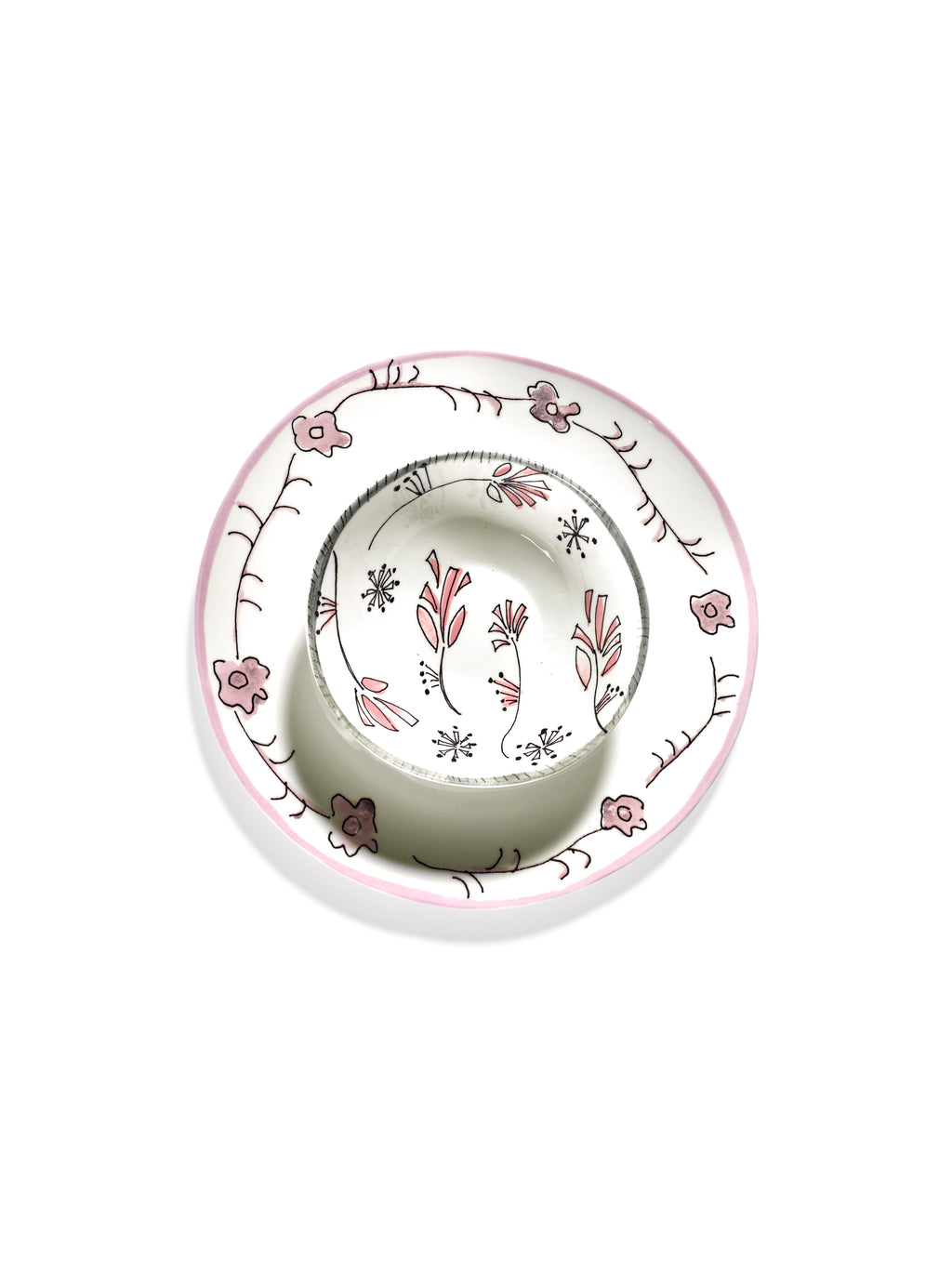 Midnight Flowers - 2er-Set Flache Schalen - S - Bone-China-Porzellan - Fiore Rosa