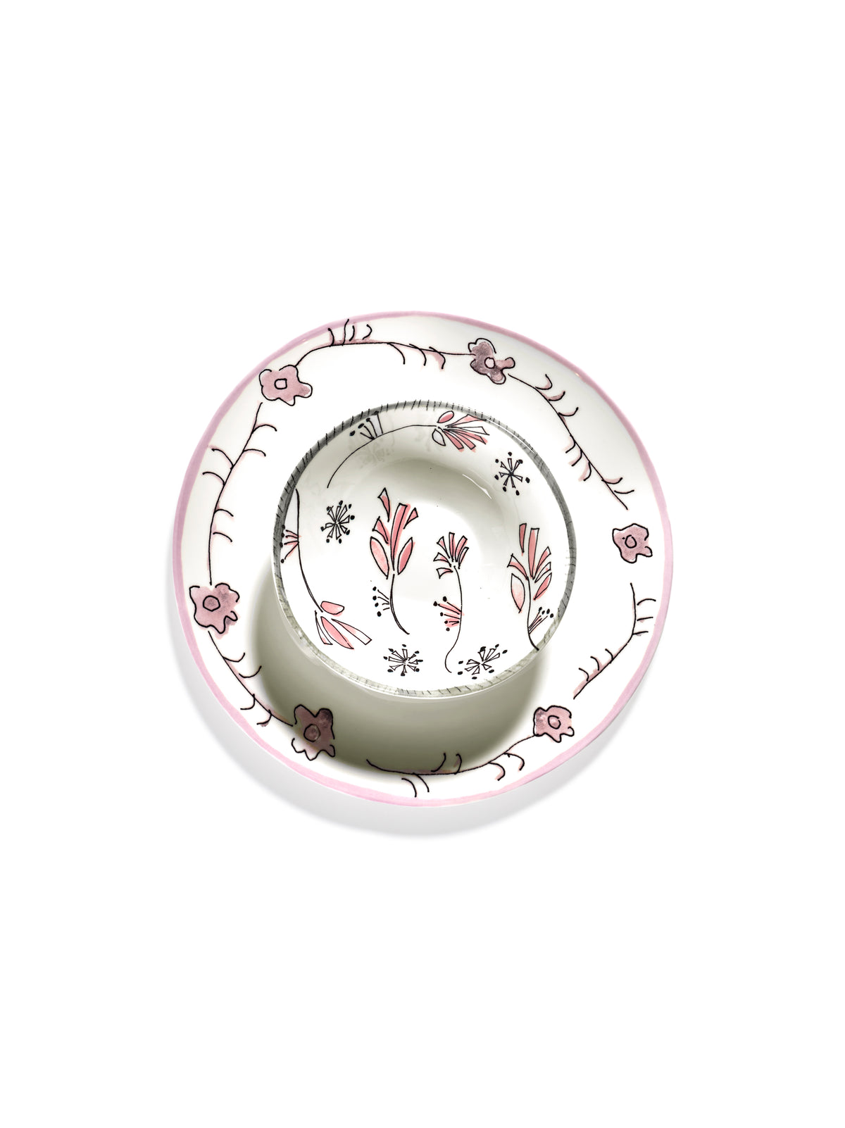 Midnight Flowers - 2er-Set Flache Schalen - S - Bone-China-Porzellan - Fiore Rosa