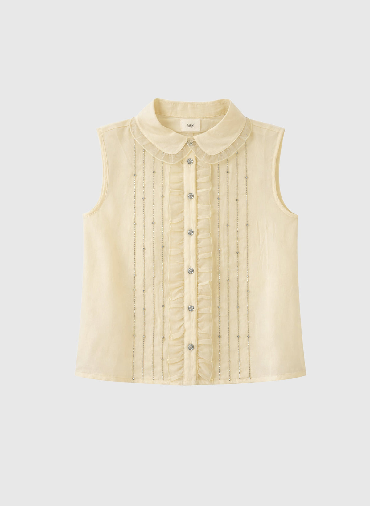 An'ge – Chemise Swany Jaune, blouse sans manches jaune pâle avec col claudine et boutons