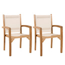 Fun - Lot De 2 Fauteuils Jardin - Teck / Textilène - Marron/Blanc