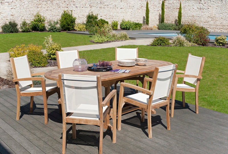 Fun - Lot De 2 Fauteuils Jardin - Teck / Textilène - Marron/Blanc