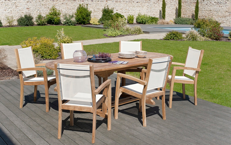Fun - Lot De 2 Fauteuils Jardin - Teck / Textilène - Marron/Blanc