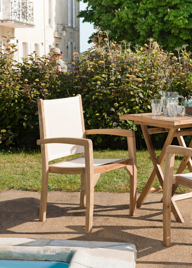 Fun - Lot De 2 Fauteuils Jardin - Teck / Textilène - Marron/Blanc