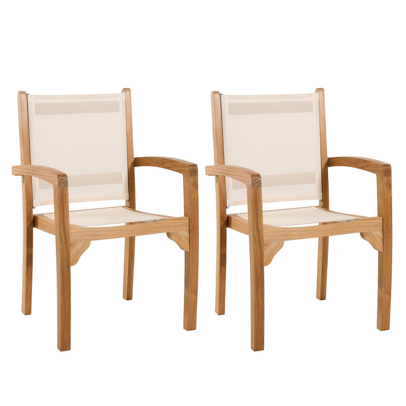 Fun - Lot De 2 Fauteuils Jardin - Teck / Textilène - Marron/Blanc