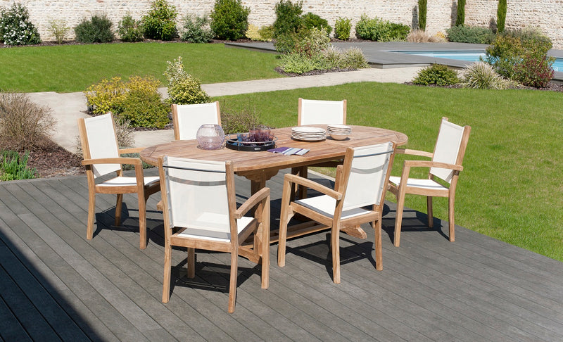Fun - Lot De 2 Fauteuils Jardin - Teck / Textilène - Marron/Blanc