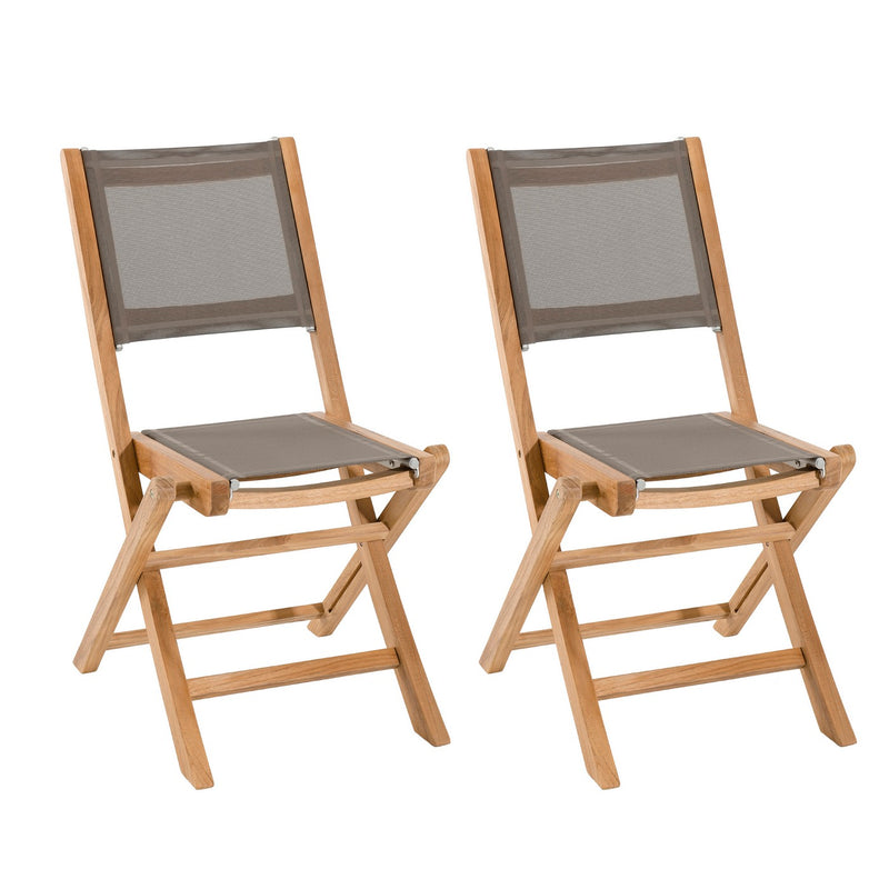 Fun - Lot De 2 Chaises Jardin - Teck - Taupe/Marron