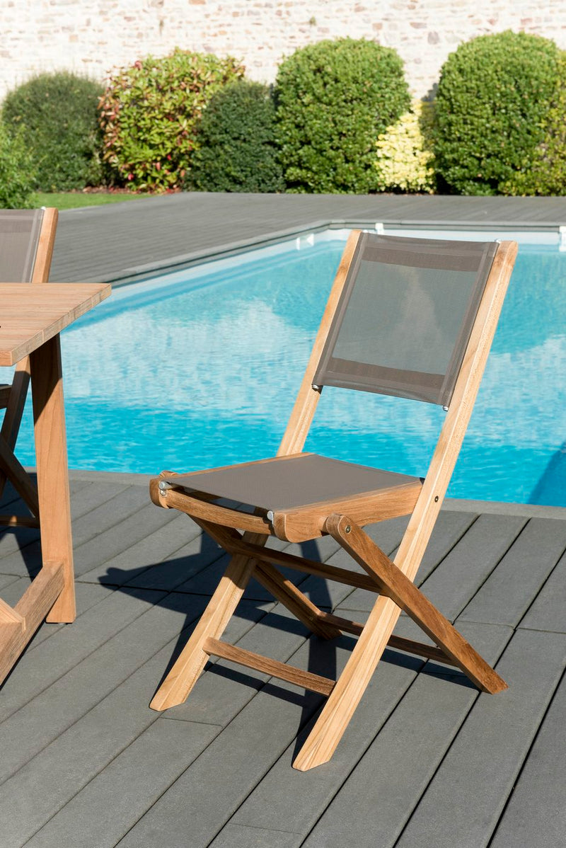 Fun - Lot De 2 Chaises Jardin - Teck - Taupe/Marron