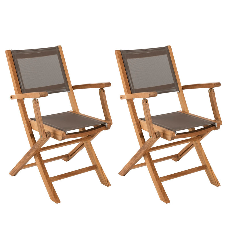 Fun - Lot De 2 Fauteuils Jardin - Teck - Taupe/Marron