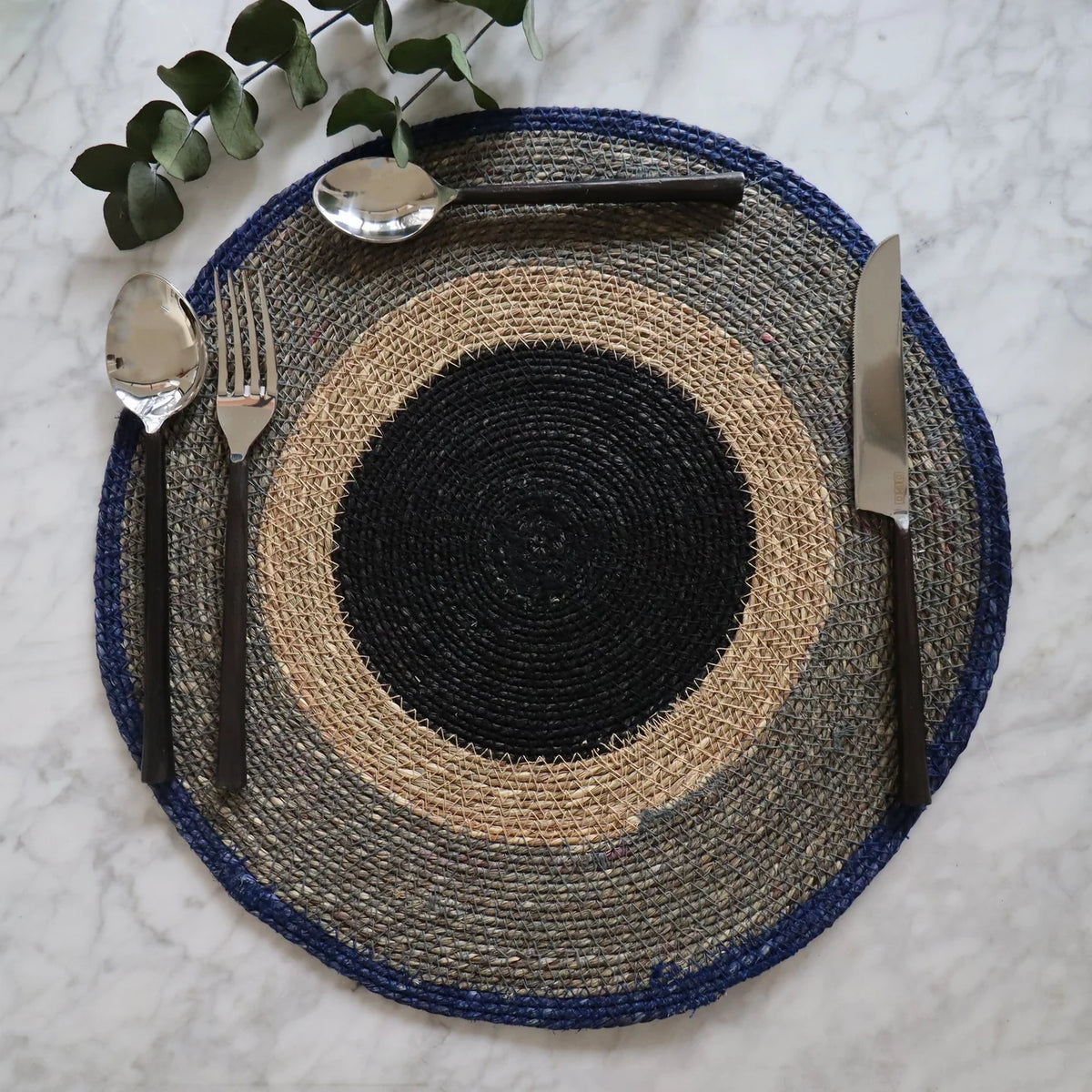 Lot De 6 Sets De Table - Luna - 38Cm - Jonc De Mer Naturel Et Bleu