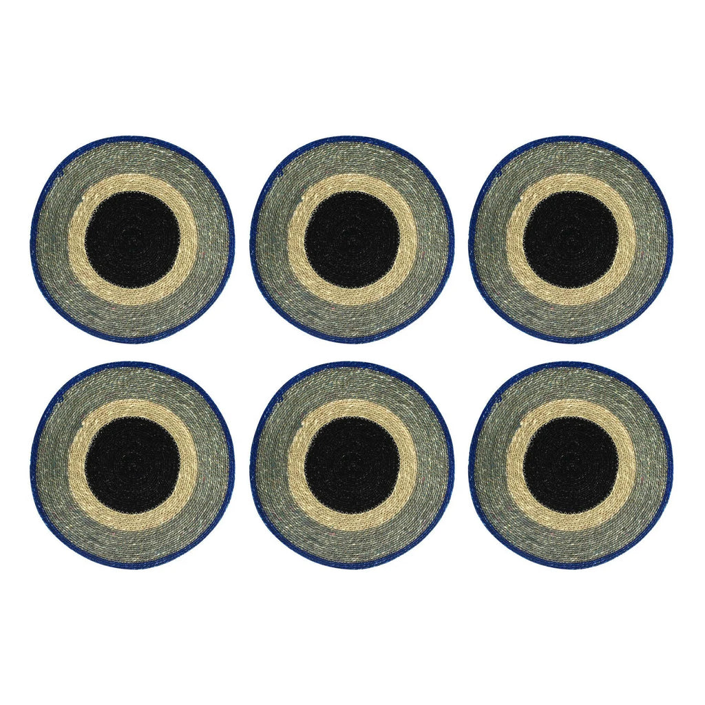Lot De 6 Sets De Table - Luna - 38Cm - Jonc De Mer Naturel Et Bleu