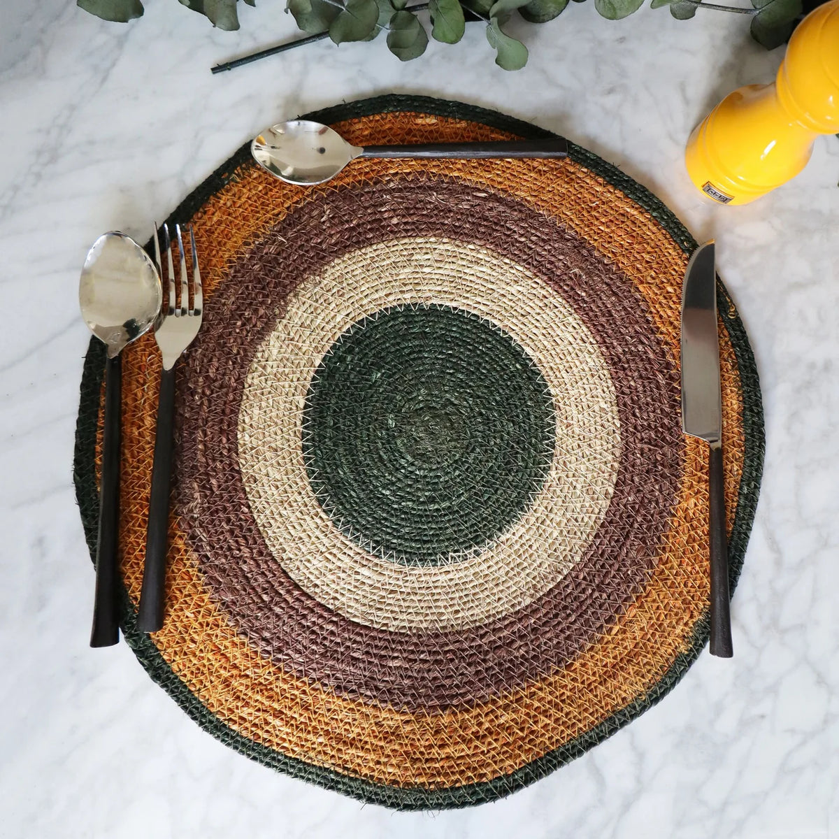 Lot De 6 Sets De Table - Luna - 38Cm - Jonc De Mer Naturel Et Terracotta