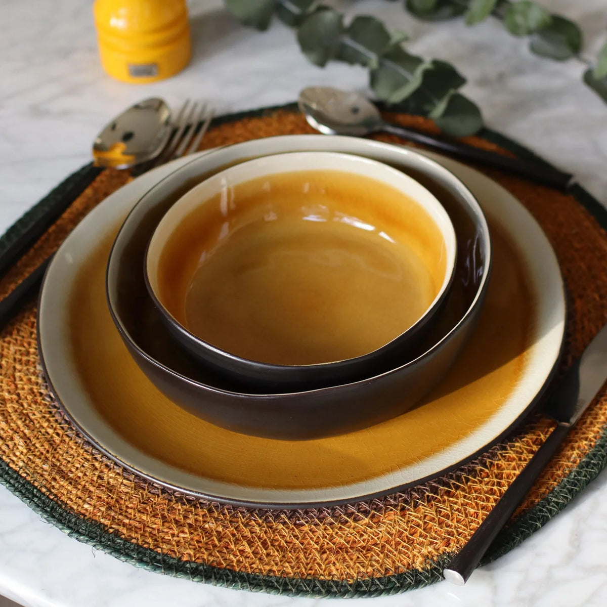 Lot De 6 Sets De Table - Luna - 38Cm - Jonc De Mer Naturel Et Terracotta