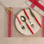 Set of 6 Placemats - 45 × 30 cm - Red and Beige