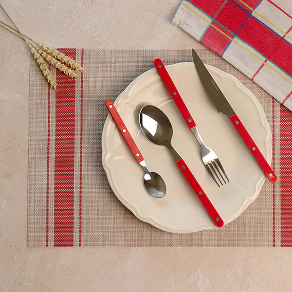 Set of 6 Placemats - 45 × 30 cm - Red and Beige