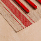 Set of 6 Placemats - 45 × 30 cm - Red and Beige