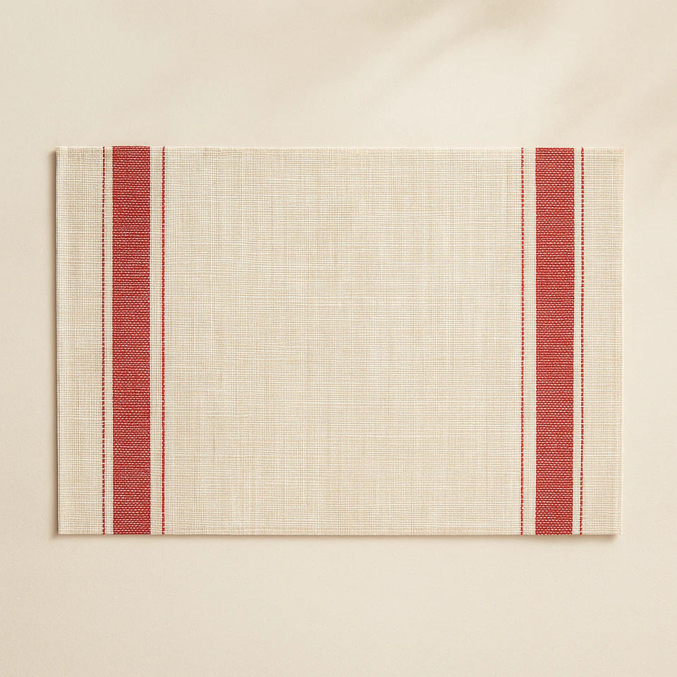 Set of 6 Placemats - 45 × 30 cm - Red and Beige