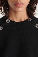 The Kooples - Jersey de mujer con botones en los hombros y cuello redondo