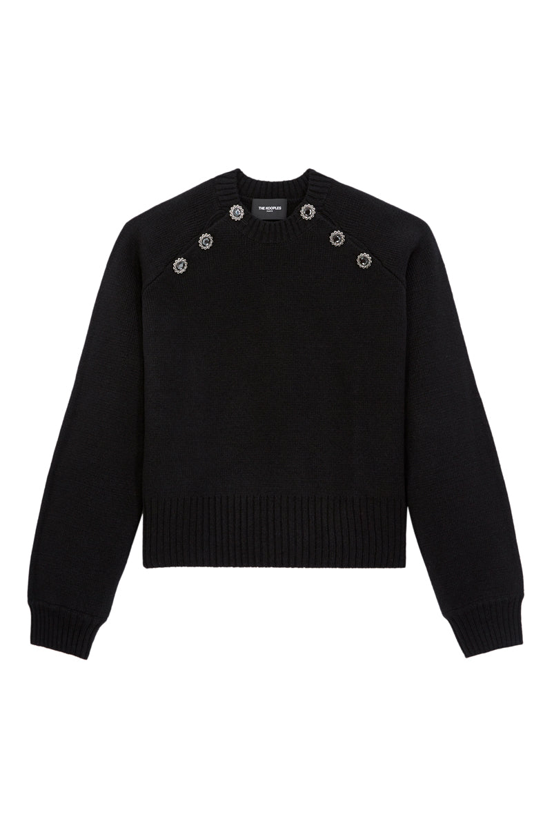 The Kooples - Round Neck Sweater With Shoulder Openings And Buttons - Woman