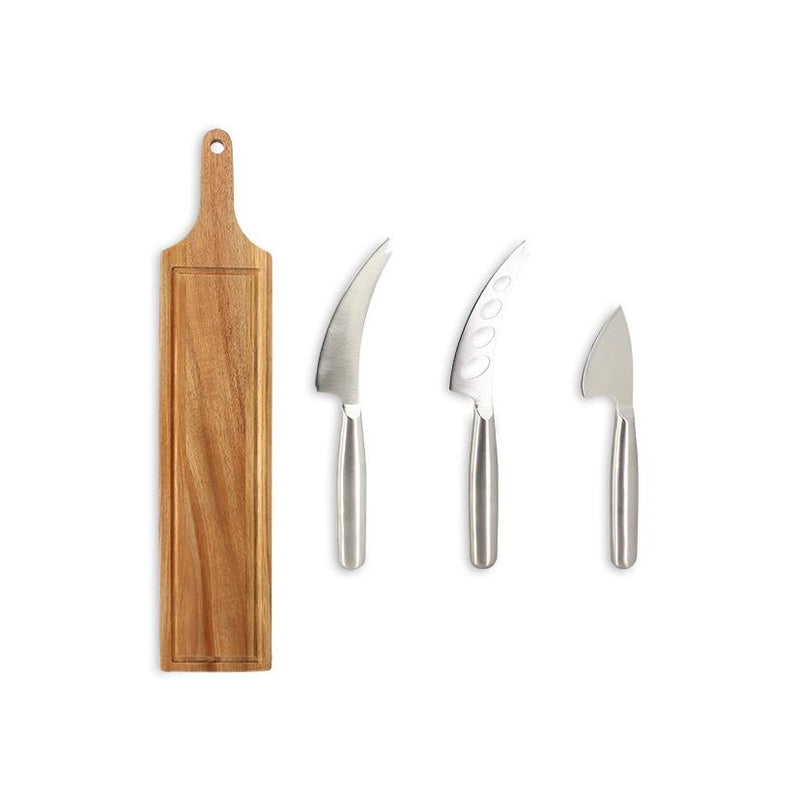 Planche À Découper Acacia 59×12Cm + 3 Couteaux À Fromage