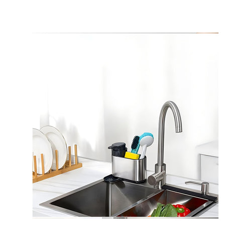 2-in-1 Stainless Steel &amp; Plastic Sink Organizer - 16×13×18cm
