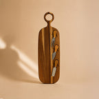 Schneidebrett mit 3 Messern - 49 x 16 cm - Akazienholz