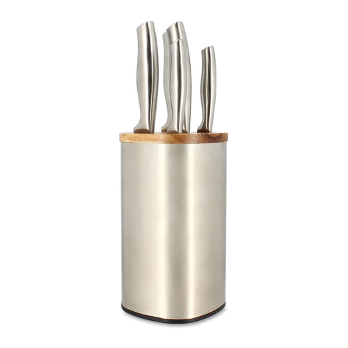 5-Piece Knife Block in Stainless Steel &amp; Wood