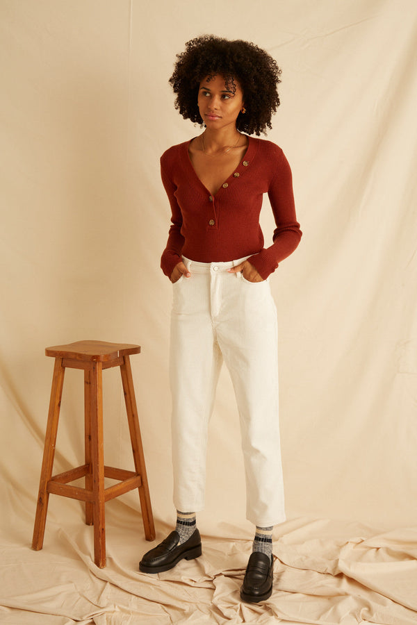 Poinsettia Trousers - Ecru Corduroy