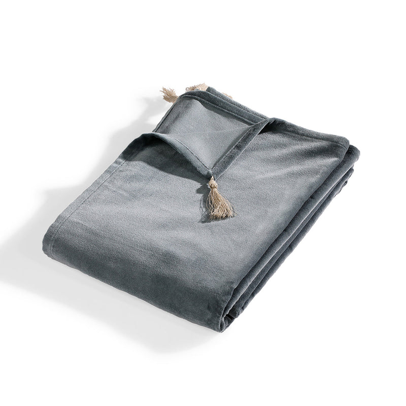 Bed Runner - Cotton Velvet - Storm Blue - Danube