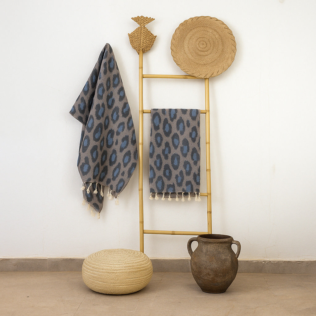 Jacquard Fouta - Cotton - Taupe / Blue - Leopard