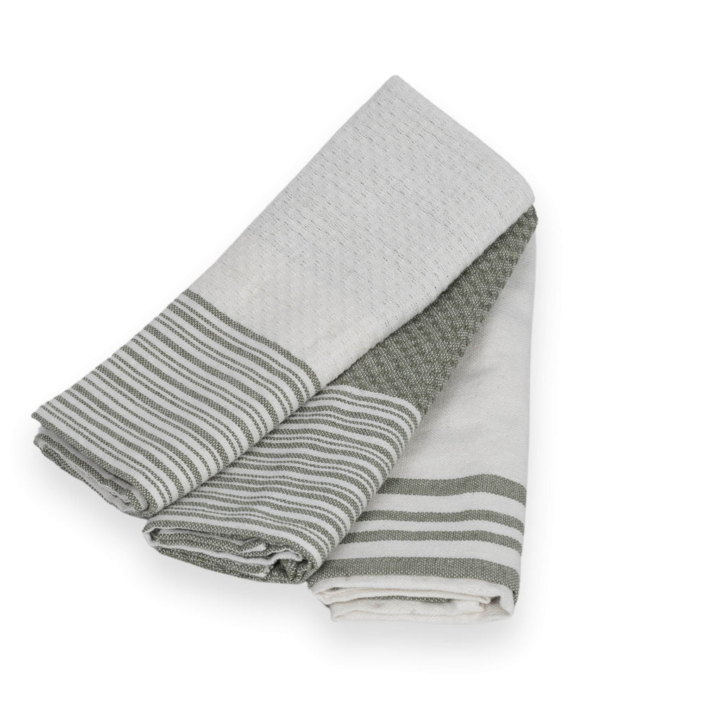 Set of 3 Cotton Tea Towels 45x70cm - Mahdia - Olive Green