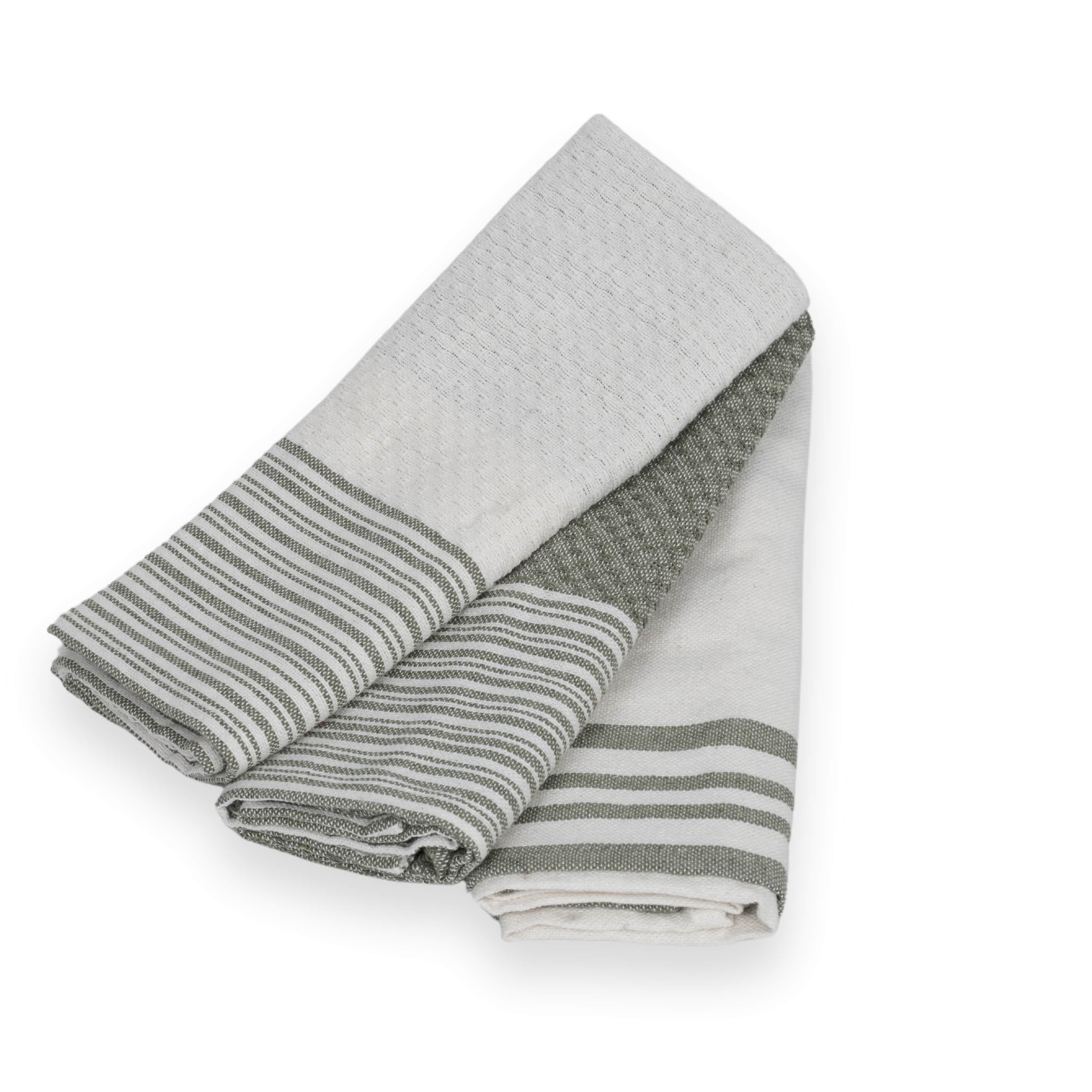 Set of 3 Cotton Tea Towels 45x70cm - Mahdia - Olive Green