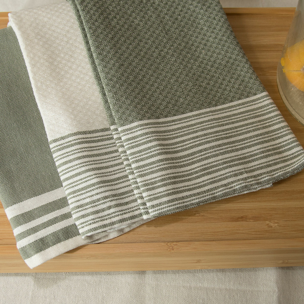 Set of 3 Cotton Tea Towels 45x70cm - Mahdia - Olive Green